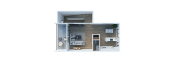 Larkspur West Linn 3D Floor Plan Two Bedroom One and a half bathroom 1149 sq ft