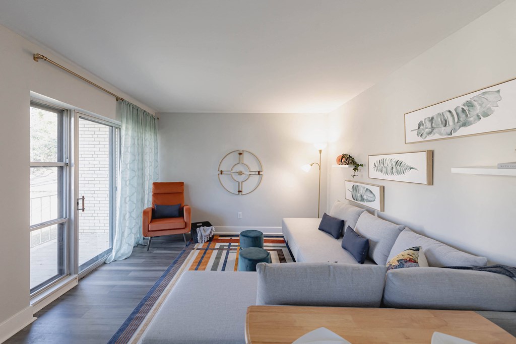 a living room with a couch and a coffee table