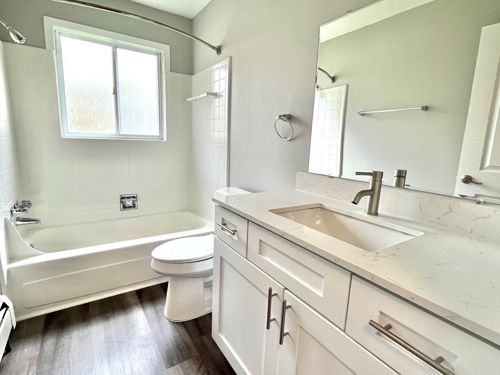 a bathroom with a sink toilet and bathtub