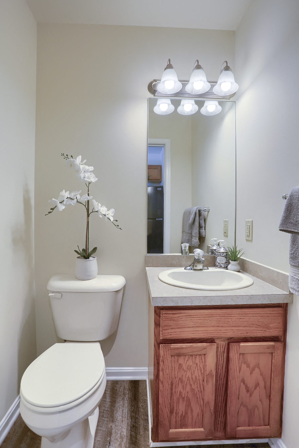 Mechanicsburg Apartments | Rockledge Townhomes |  a bathroom with a toilet sink and mirror