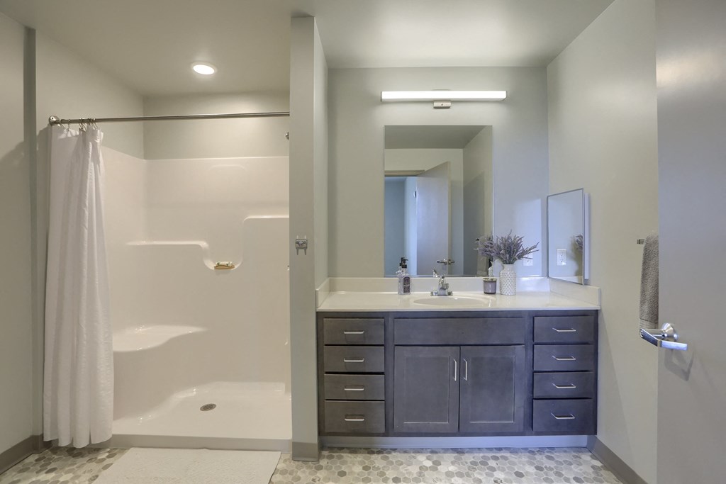 Mount Joy Senior Housing | a bathroom with a shower and a sink