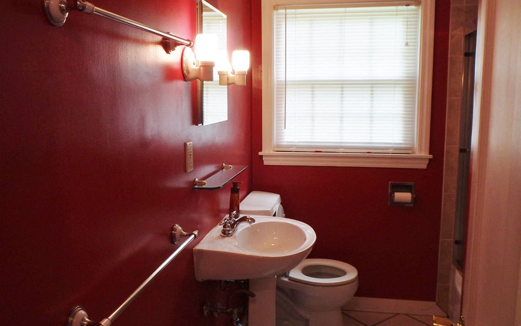 a bathroom with a sink and a toilet and a window