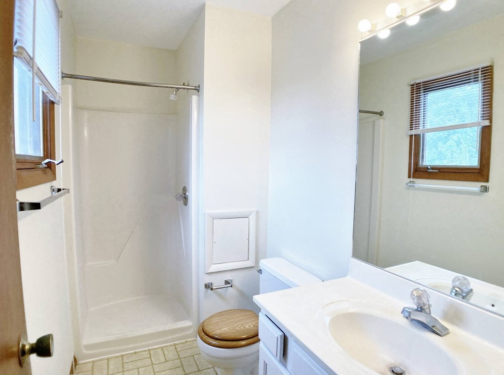 a bathroom with a sink toilet and a shower