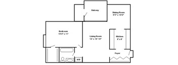a floor plan of a house with a bedroom and a living room