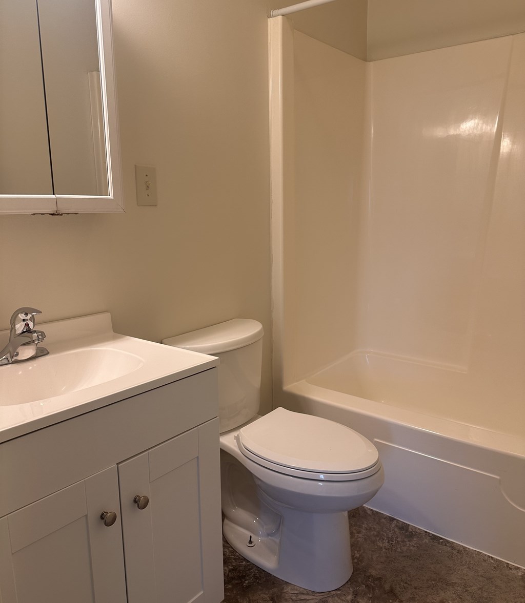A white toilet sits next to a sink in a bathroom.