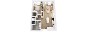 Apartments in Lancaster | a 1 bedroom floor plan with a bathroom and a living room