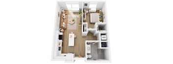 Apartments in Lancaster | a 1 bedroom floor plan with a bathroom and a living room
