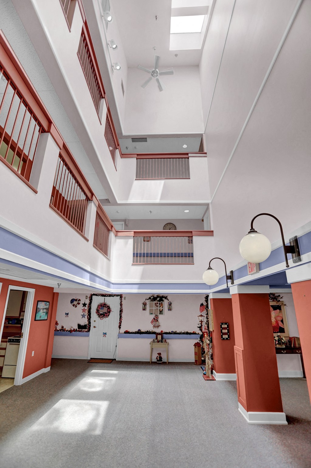 a view of the main hall from the second floor