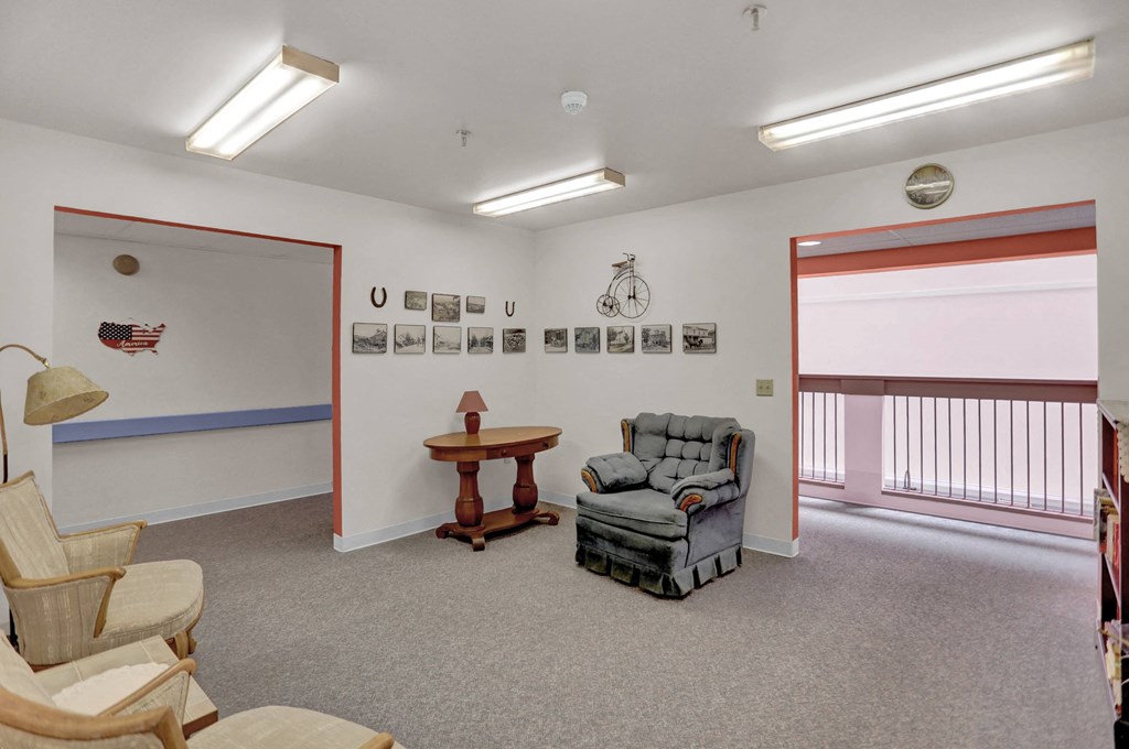 a living room with a couch and a table