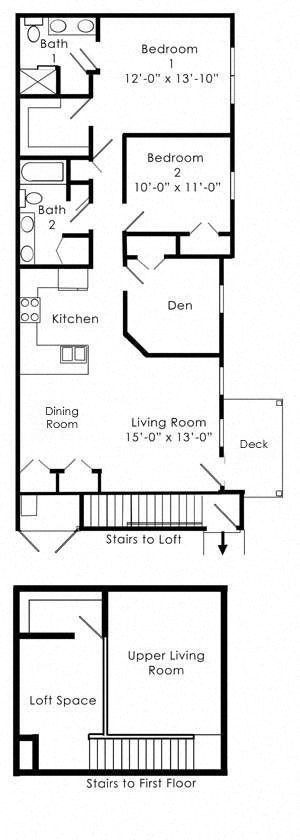 the floor plan of the lower level of the house showing the stairs to the loft
