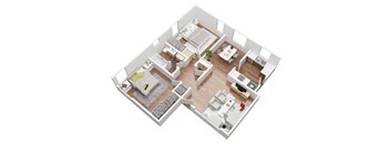 2 Bed room floorplan 3D