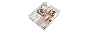 Chadron Apartments Stilman 1 bedroom floorplan 3d