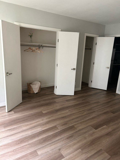 a room with four closets and a wood floor