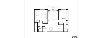 A black and white image of a floor plan for a unit E.