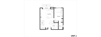 A black and white diagram of a floor plan for Unit J.