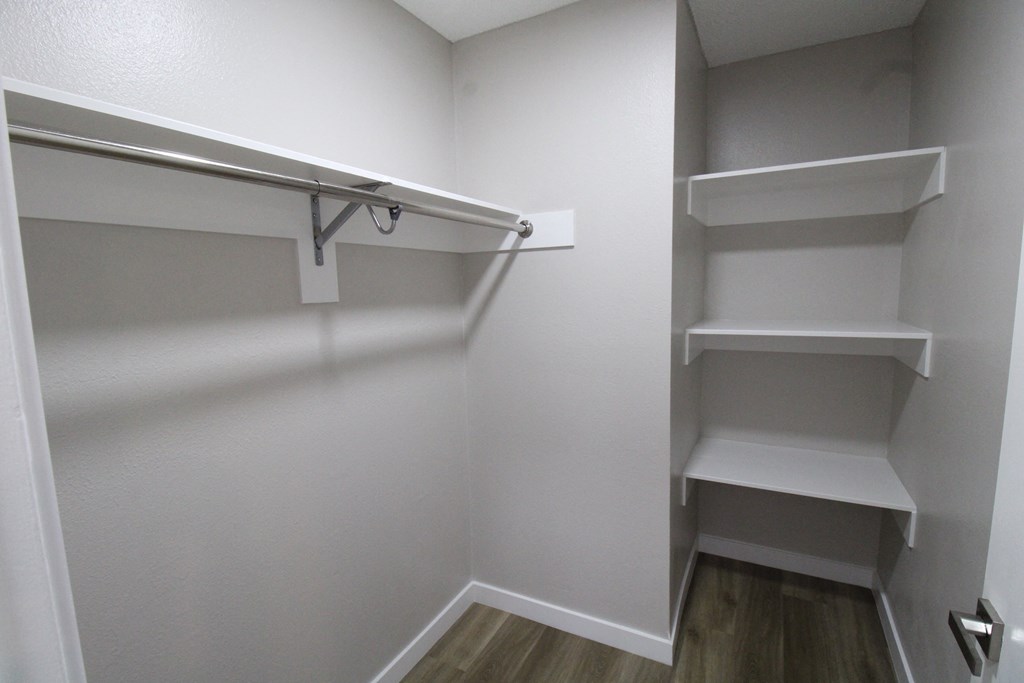 Walk in closet with shelving