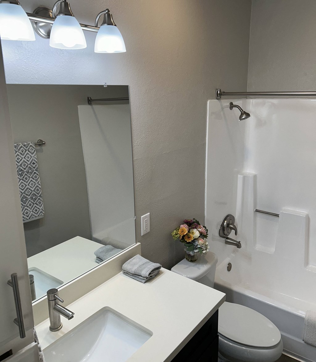 a bathroom with a sink toilet and a shower