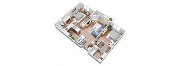 2 Bedroom floorplan 3D