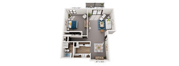 A floor plan of a one-bedroom apartment with dimensions.