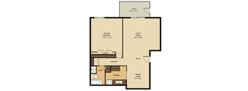 A floor plan of a house with a master bedroom, living room, dining room, kitchen, bathroom, and closet.