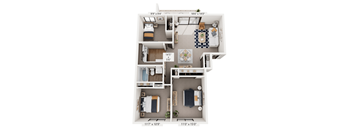 A floor plan of a two-bedroom apartment with dimensions.