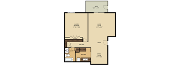 A floor plan of a house with a master bedroom, living room, dining room, kitchen, bathroom, and closet.