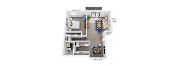 1 bedroom, 1 bathroom 3D floor plan