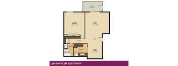 A floor plan of a garden style apartment.