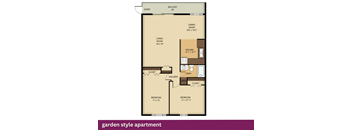 A floor plan of a garden style apartment.