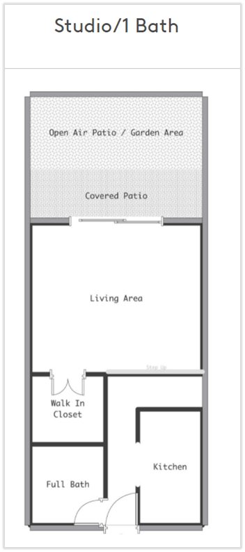 Studio, 1 bath, 540 sq ft
