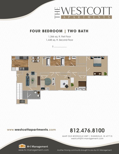 4 Bed 2 bath Floorplan at The Westcott, Evansville, 47715