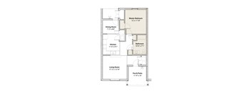 A floor plan of a house with a living room, dining room, kitchen, bathroom, and master bedroom.