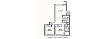 A floor plan of a 2 bedroom standard apartment.