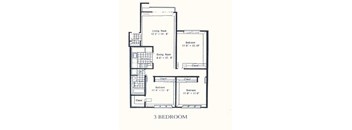 A black and white image of a 3 bedroom floor plan.