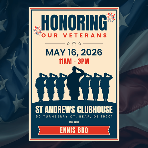 A poster for an event honoring veterans at the St Andrews Clubhouse.