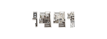 Four floors of a stacked townhome floor plan are displayed.