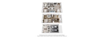 Three different floor plans of a house are shown.
