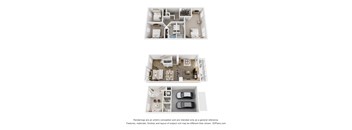 Three different floor plans of a house are shown.