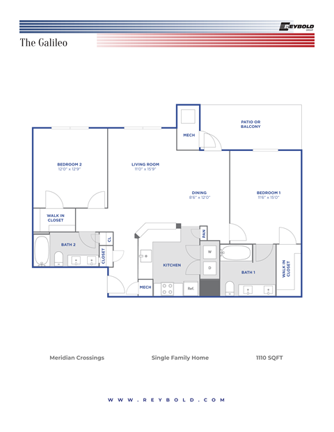The Galileo 2Bed 1Bath 1110Sqft