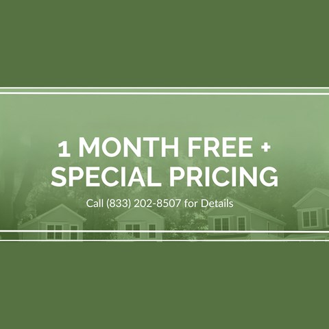 A promotional image offering a free first month and special pricing, with a house in the background and a phone number for details.