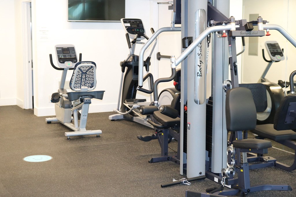 Fitness center equipment at Westwood Riviera Apartments, Los Angeles