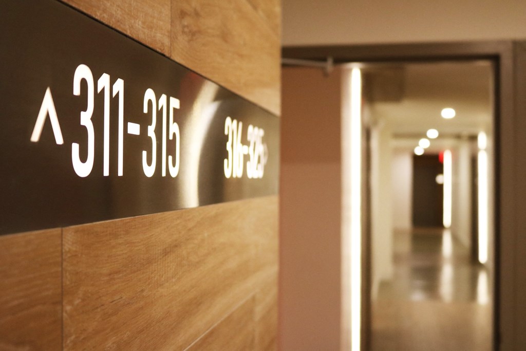 LED lighting illuminating unit id's  at Westwood Riviera Apartments, Los Angeles, CA, 90024