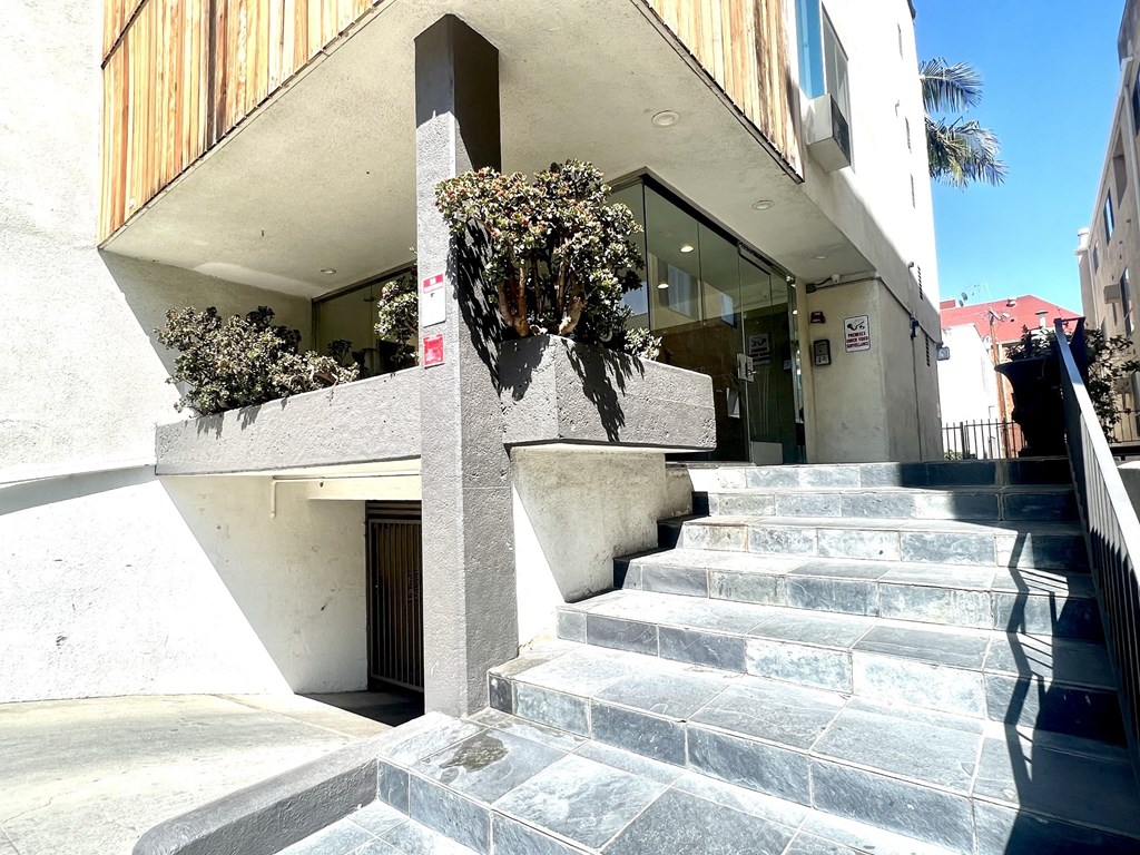 Front entrance to garage and lobby  at Parc Meridien, California, 90020