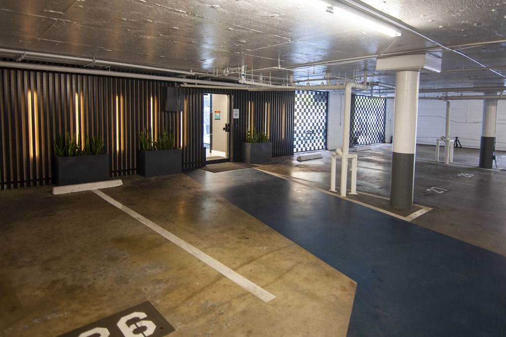 Parking garage assigned spaces at Westwood Riviera Apartments, California, 90024