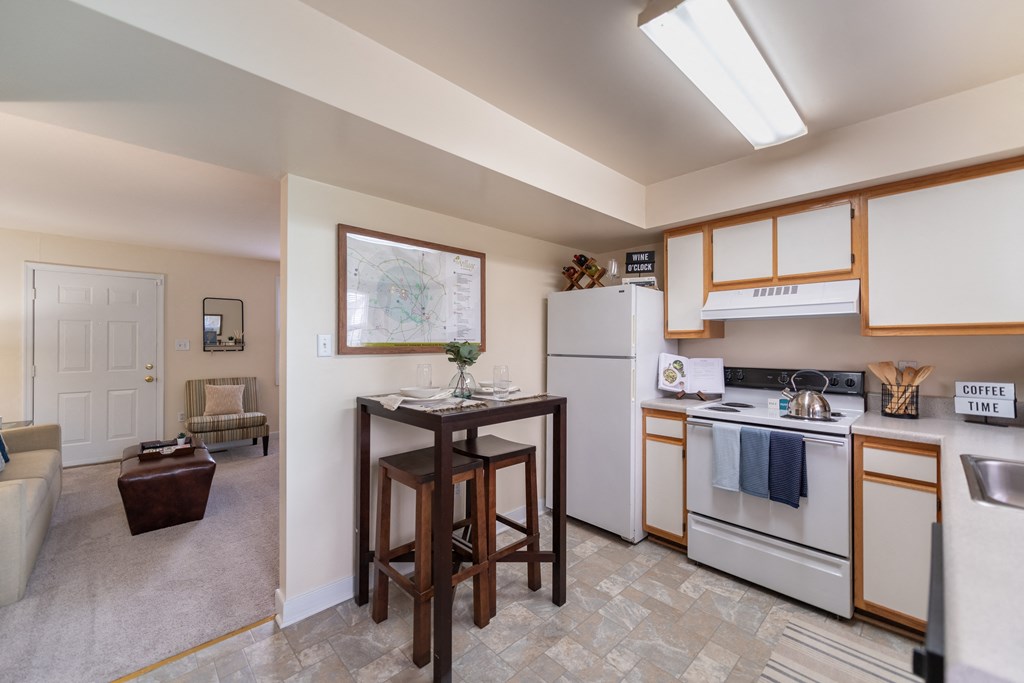 Kitchen with seating and ample light
