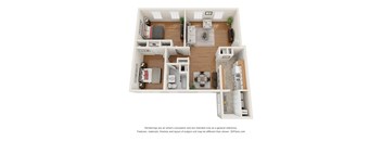 a stylized floor plan with a bedroom and a living room