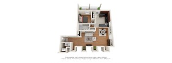 a conceptual drawing of a 1 bedroom floor plan with a bathroom and a balcony