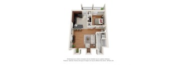 a stylized floor plan of a 1 bedroom apartment