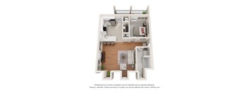 a stylized floor plan of a 1 bedroom apartment