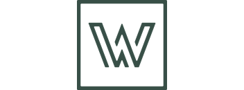 A dark square with a stylized letter "W" in the center.